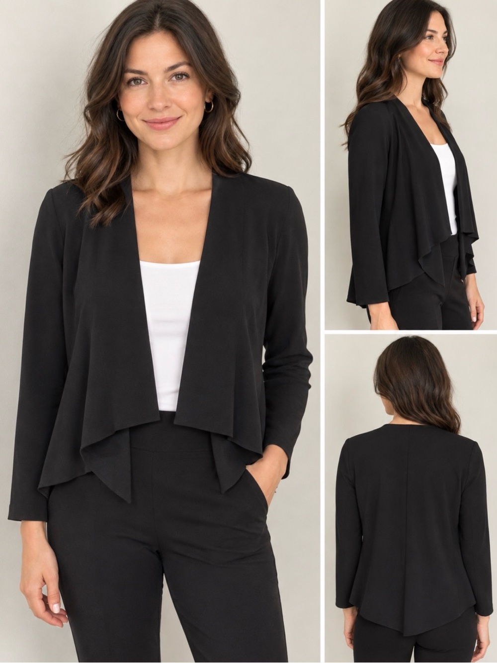 Joseph Ribkoff Black Open-Front Draped Blazer Size 6